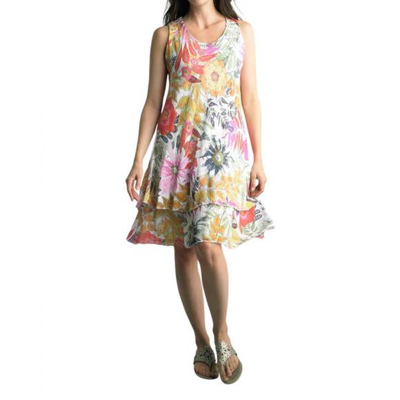 TEMPO PARIS Dresses & Skirts - NEW TEMPO PARIS botanical gardens tiered dress in yellow multi